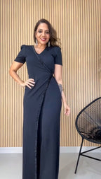 Rosalinda Chic | Mono Maxi Cruzado con Abertura Frontal y Manga Corta