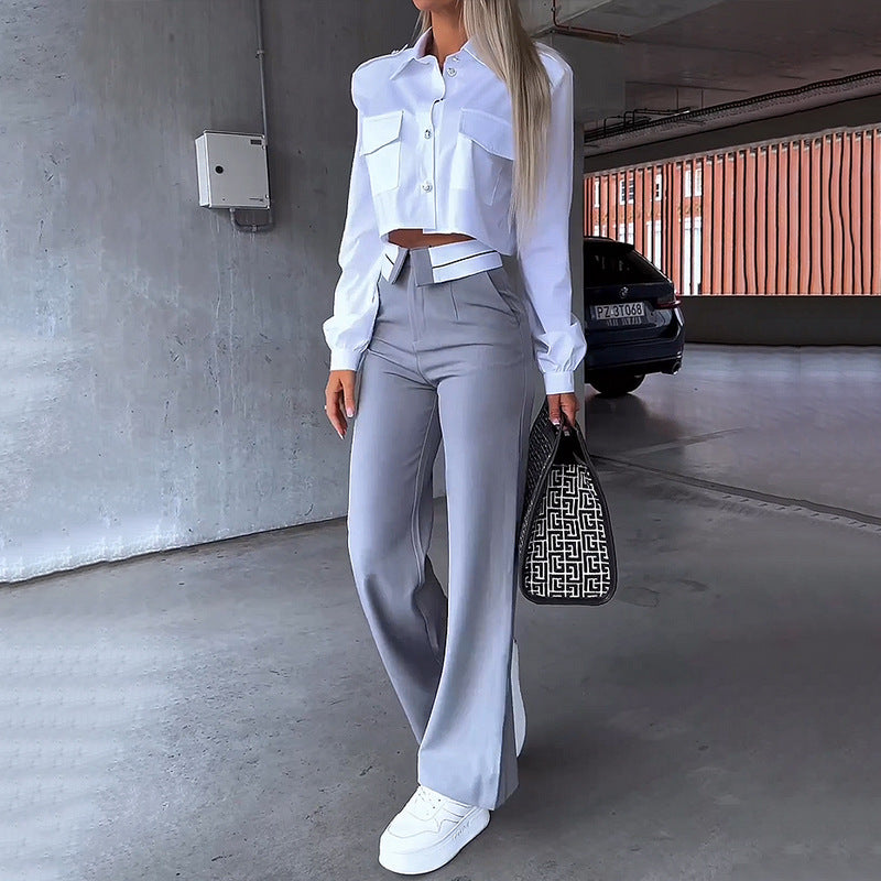 Camisa y Pantalón de traje holgado de moda para mujer (CONJUNTO)