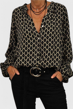 Jemima Blusa de Botones con Estampado Geométrico