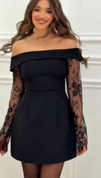 Madison Lace | Vestido Mini Bardot con Manga de Encaje