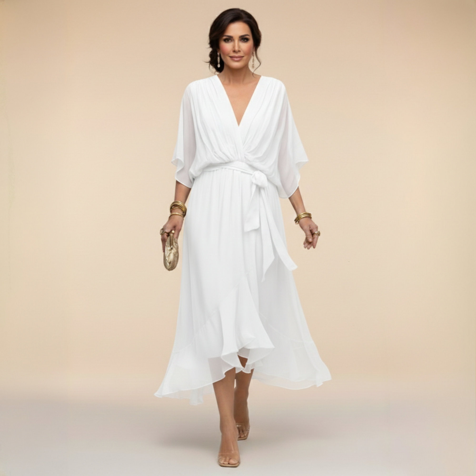 Carmen - Vestido de chiffon con escote en V