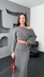 Innova Set | Conjunto Top Asimétrico de Punto y Falda Maxi Acanalada