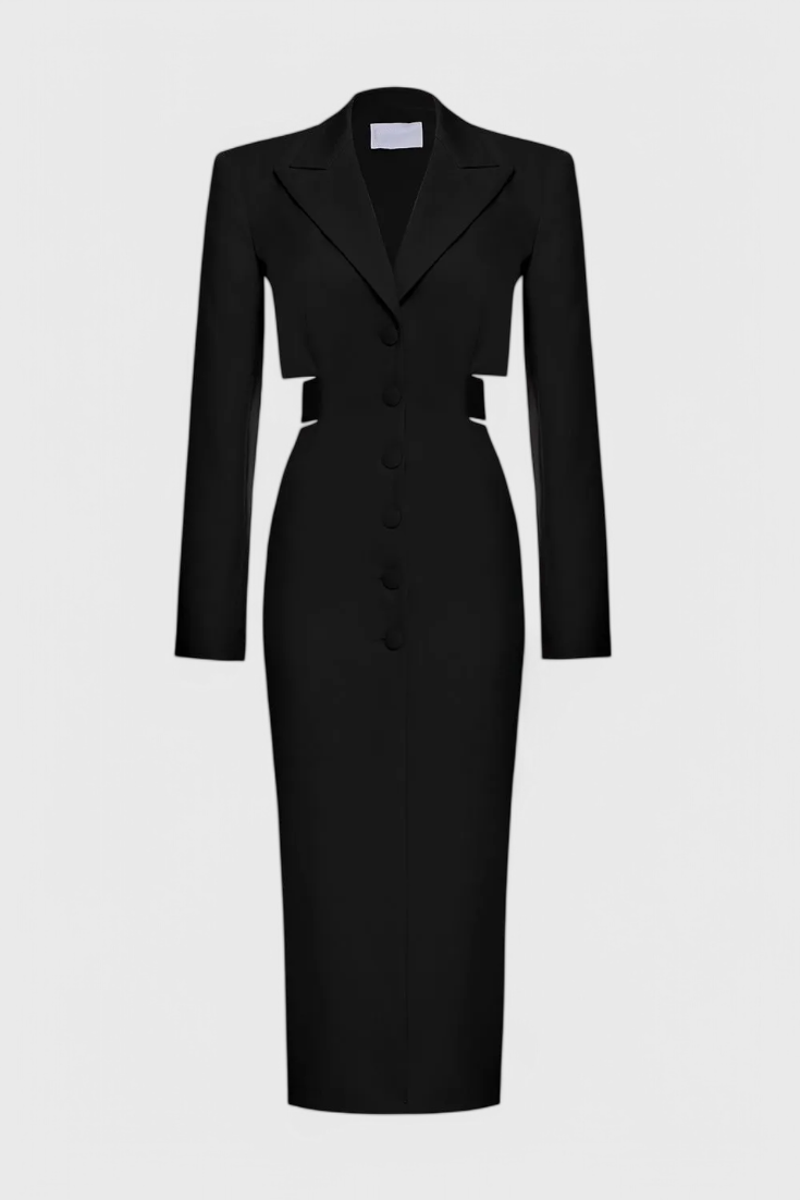 Bernice Vestido Blazer Midi con Corte y Espalda Descubierta