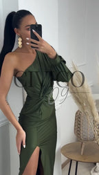 Sharon Satin | Vestido Midi de Satén de un Solo Hombro