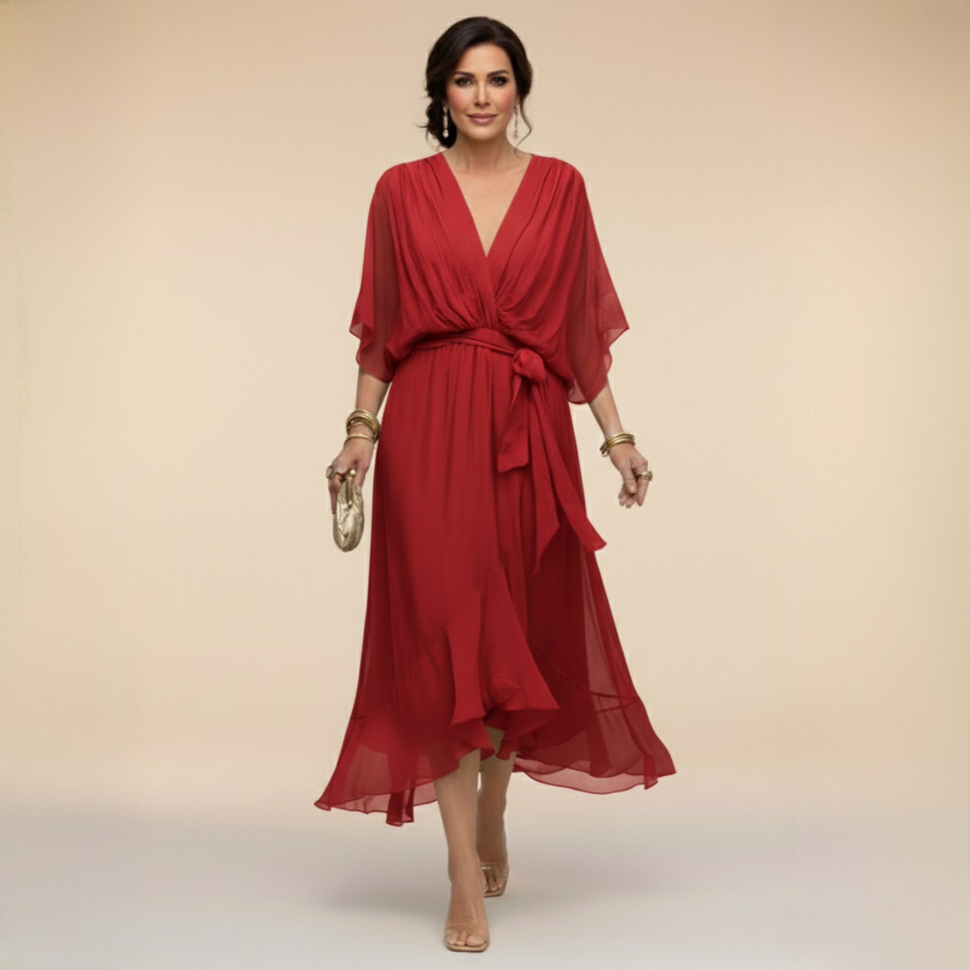 Carmen - Vestido de chiffon con escote en V