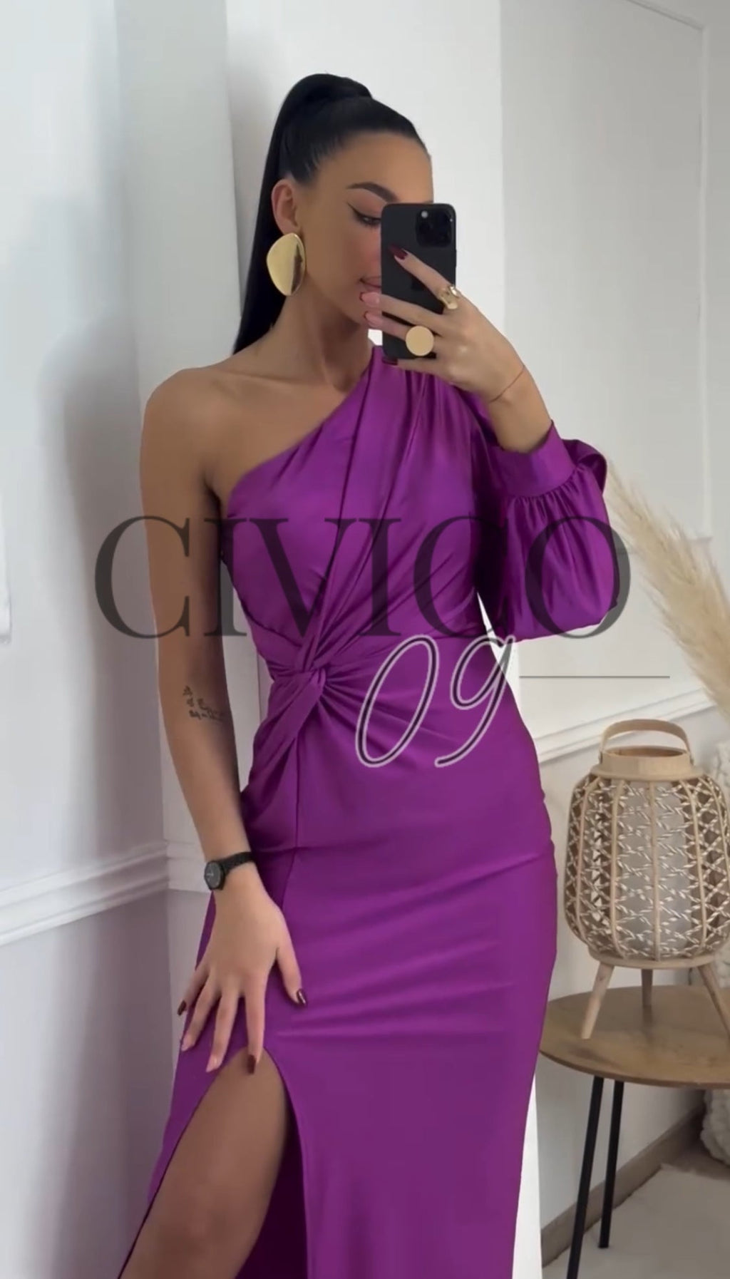 Sharon Satin | Vestido Midi de Satén de un Solo Hombro