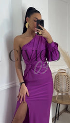 Sharon Satin | Vestido Midi de Satén de un Solo Hombro
