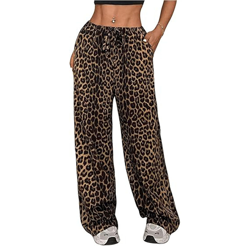 Pantalones casuales de cintura alta con estampado de leopardo