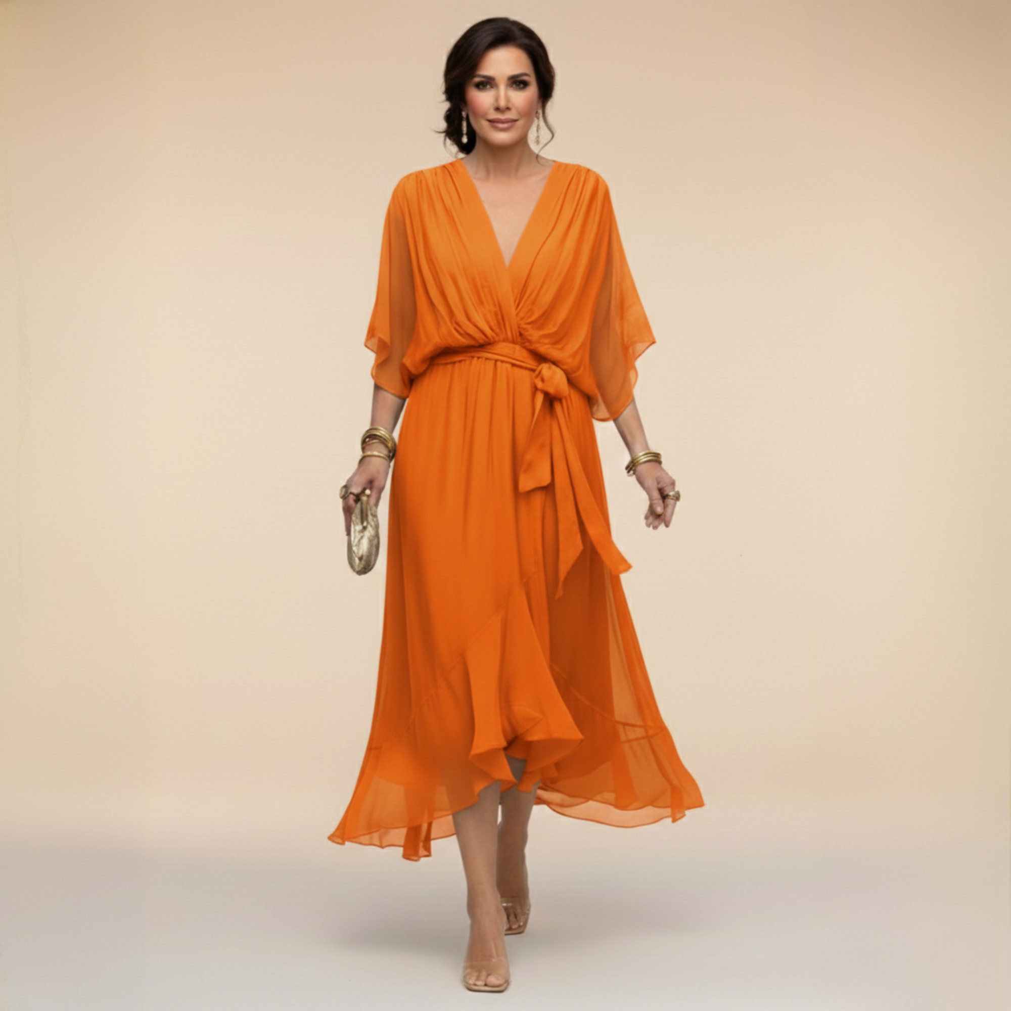 Carmen - Vestido de chiffon con escote en V
