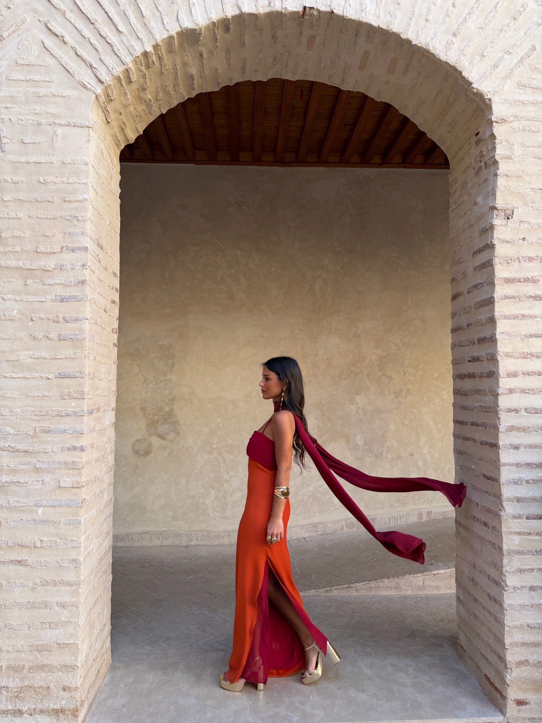 Vestido Zahara en naranja y rojo - Envío del 25/05 al 29/05