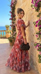 FLORA | Vestido Largo Hombro Caído Acuarela