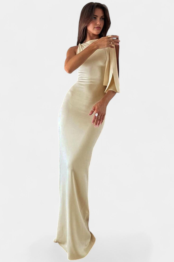Hope Vestido Maxi Drapado de Un Hombro