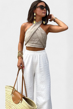 Lena Blusa Cruzada Sin Espalda con Nudo y Estilo Halter