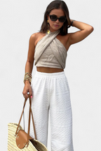 Lena Blusa Cruzada Sin Espalda con Nudo y Estilo Halter