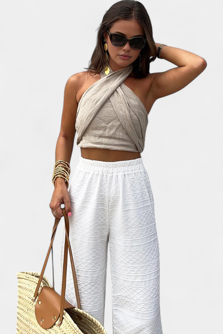 Lena Blusa Cruzada Sin Espalda con Nudo y Estilo Halter