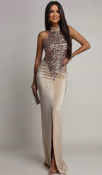 Nizza Sequin | Vestido Maxi Halter con Corpiño de Lentejuelas