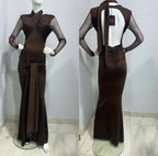 Taylor Velvet | Vestido Maxi con Manga de Tul y Espalda Descubierta