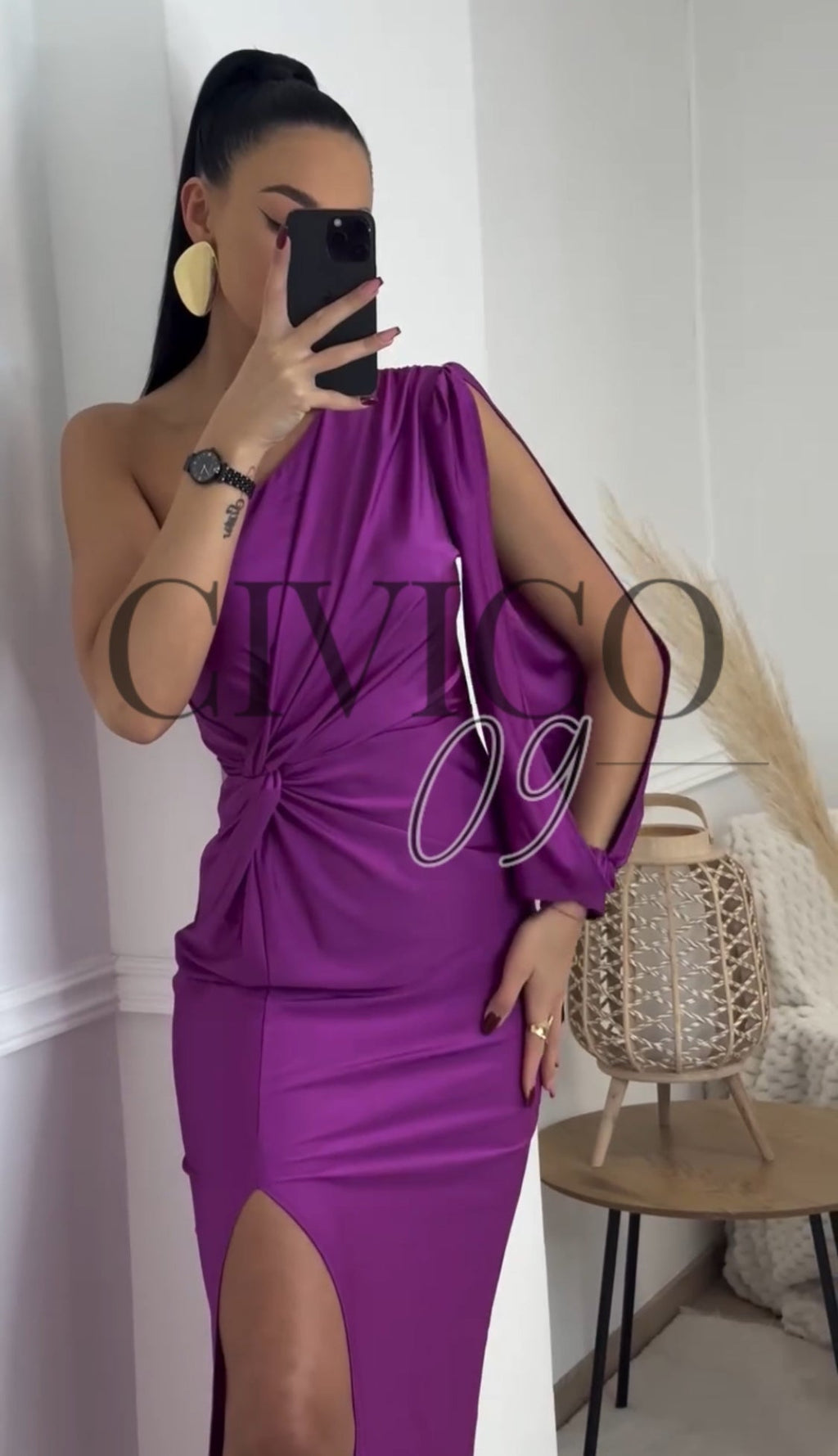 Sharon Satin | Vestido Midi de Satén de un Solo Hombro