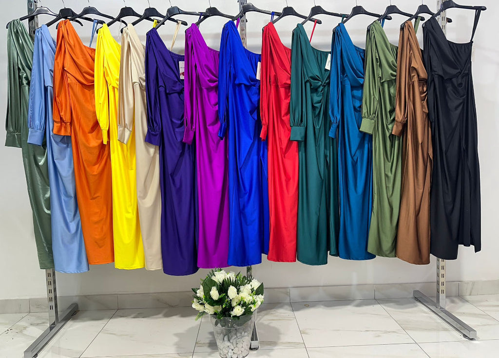Sharon Satin | Vestido Midi de Satén de un Solo Hombro