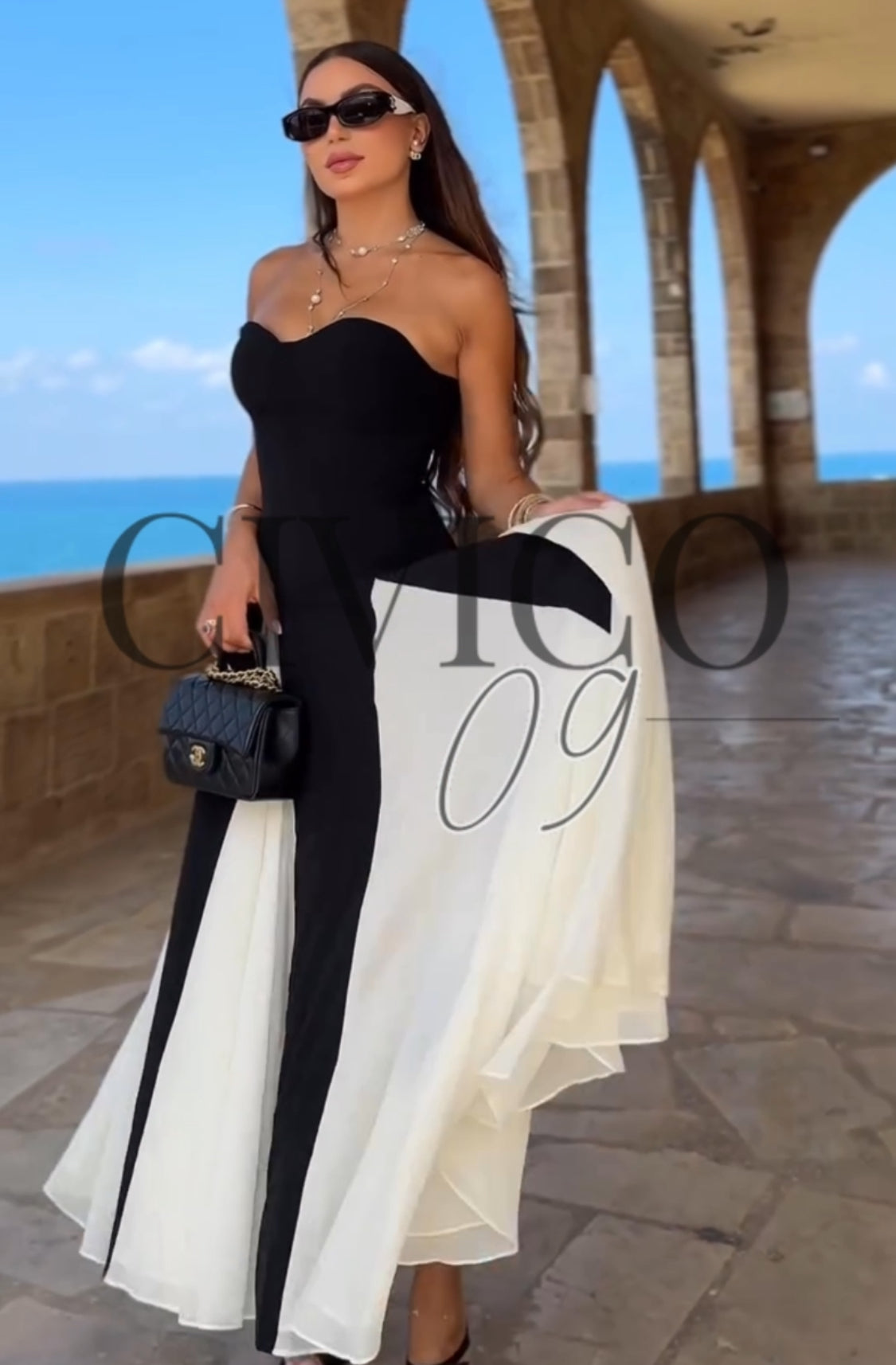Sharm Bicolor | Vestido Maxi Bandeau Bicolor con Falda de Vuelo