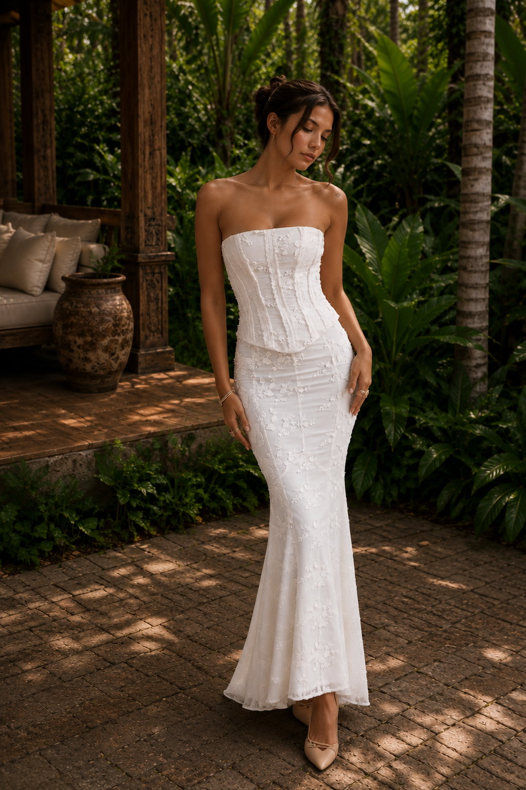 ETERNAL BLOOM | Vestido Midi de Encaje Floral 2 piezas con Corsé