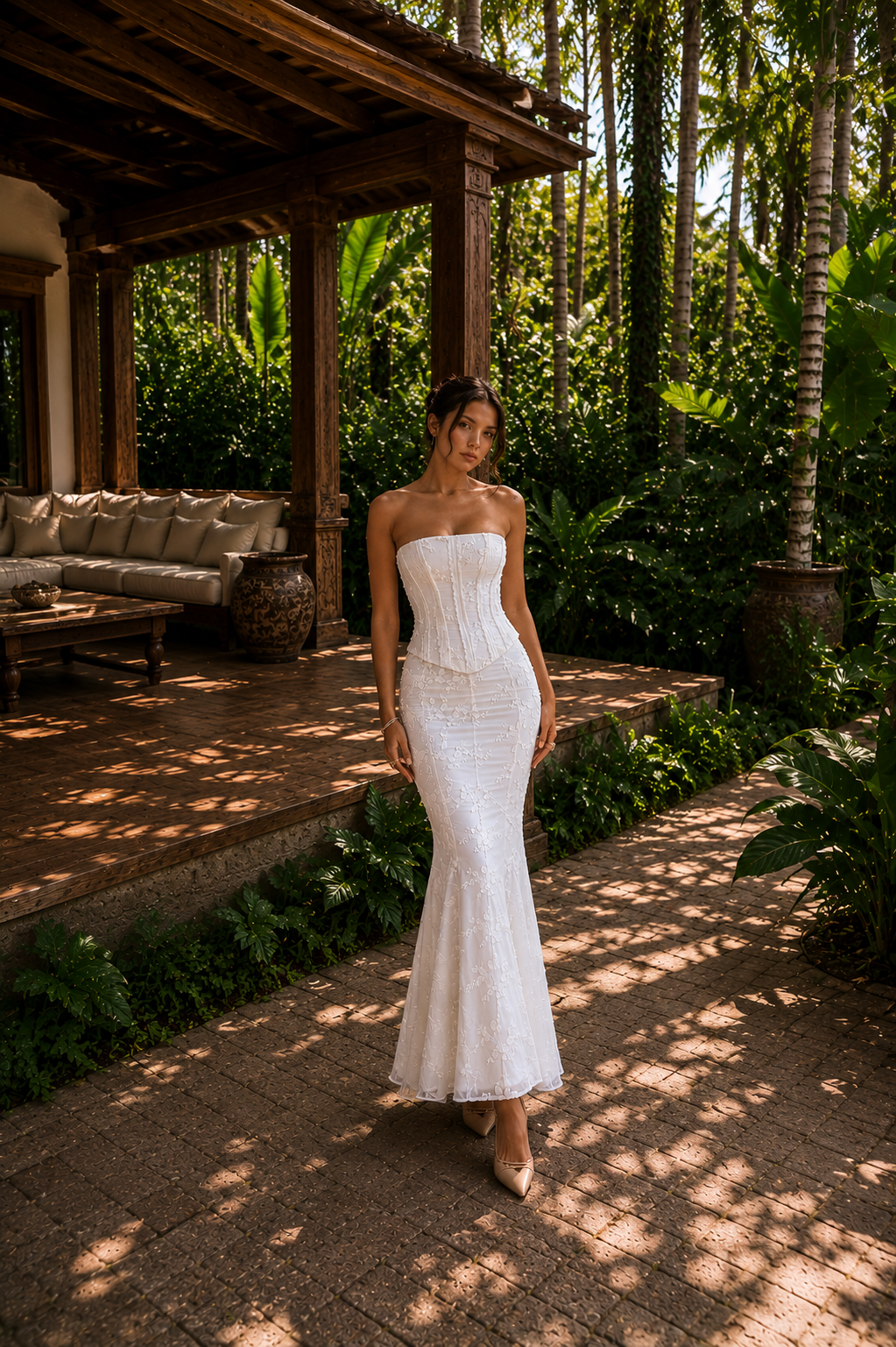 ETERNAL BLOOM | Vestido Midi de Encaje Floral 2 piezas con Corsé