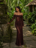 Bruma Vestido Maxi de Encaje con Ruches sin Tirantes