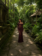 Bruma Vestido Maxi de Encaje con Ruches sin Tirantes