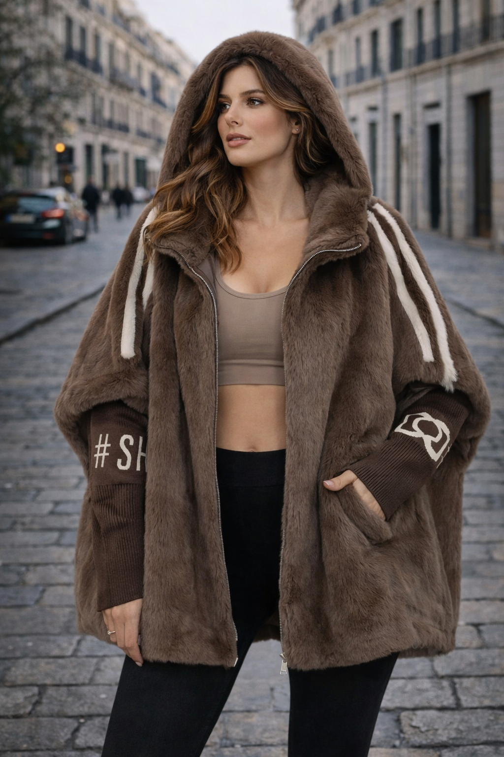 Camila Signature | Chaqueta de pelo con capucha