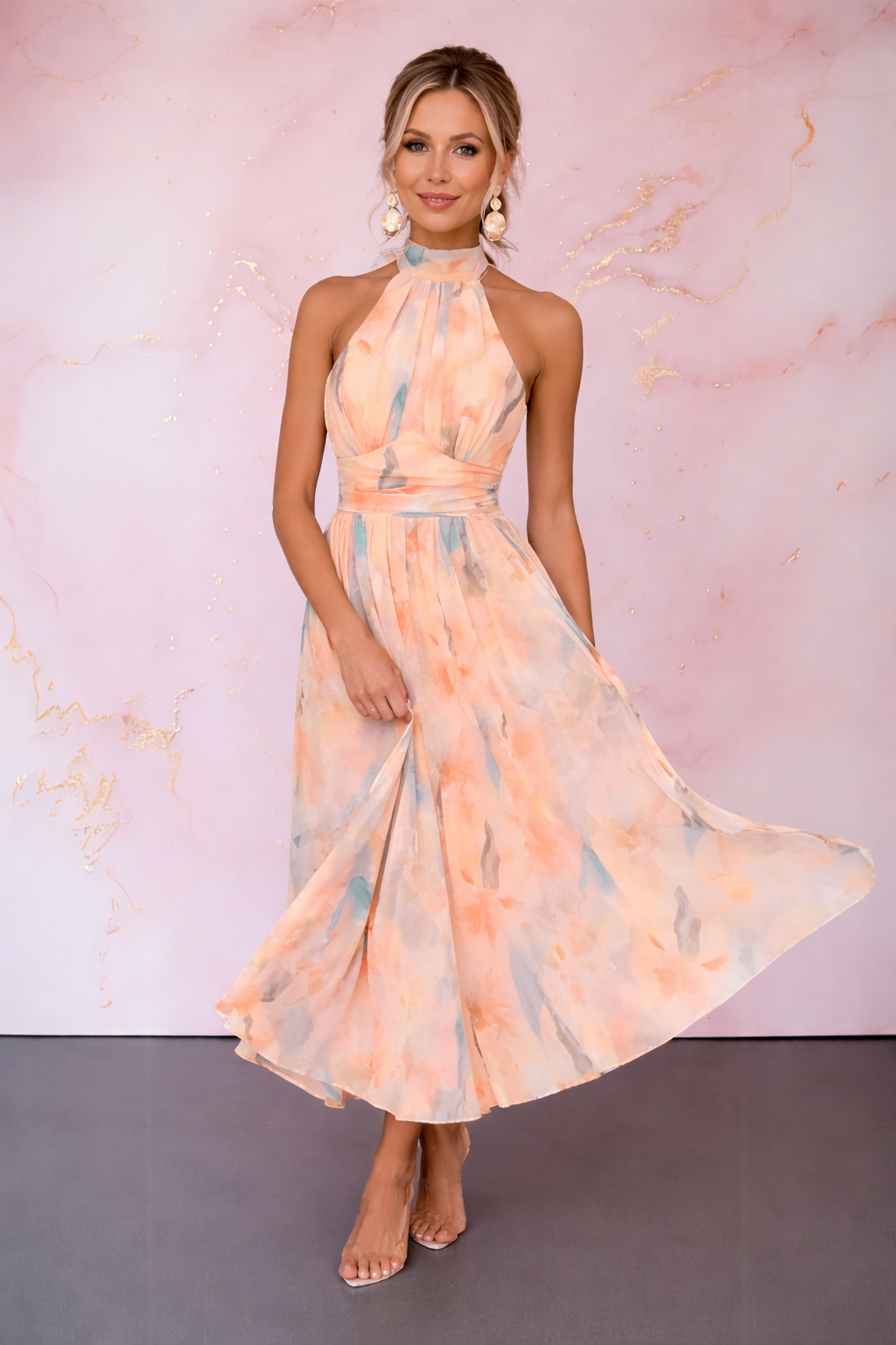 AURORA | Vestido Halter de Seda Acuarela