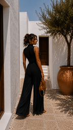 Laura | Mono plisado de chiffon negro con mangas kimono