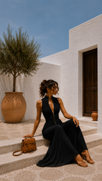 Laura | Mono plisado de chiffon negro con mangas kimono