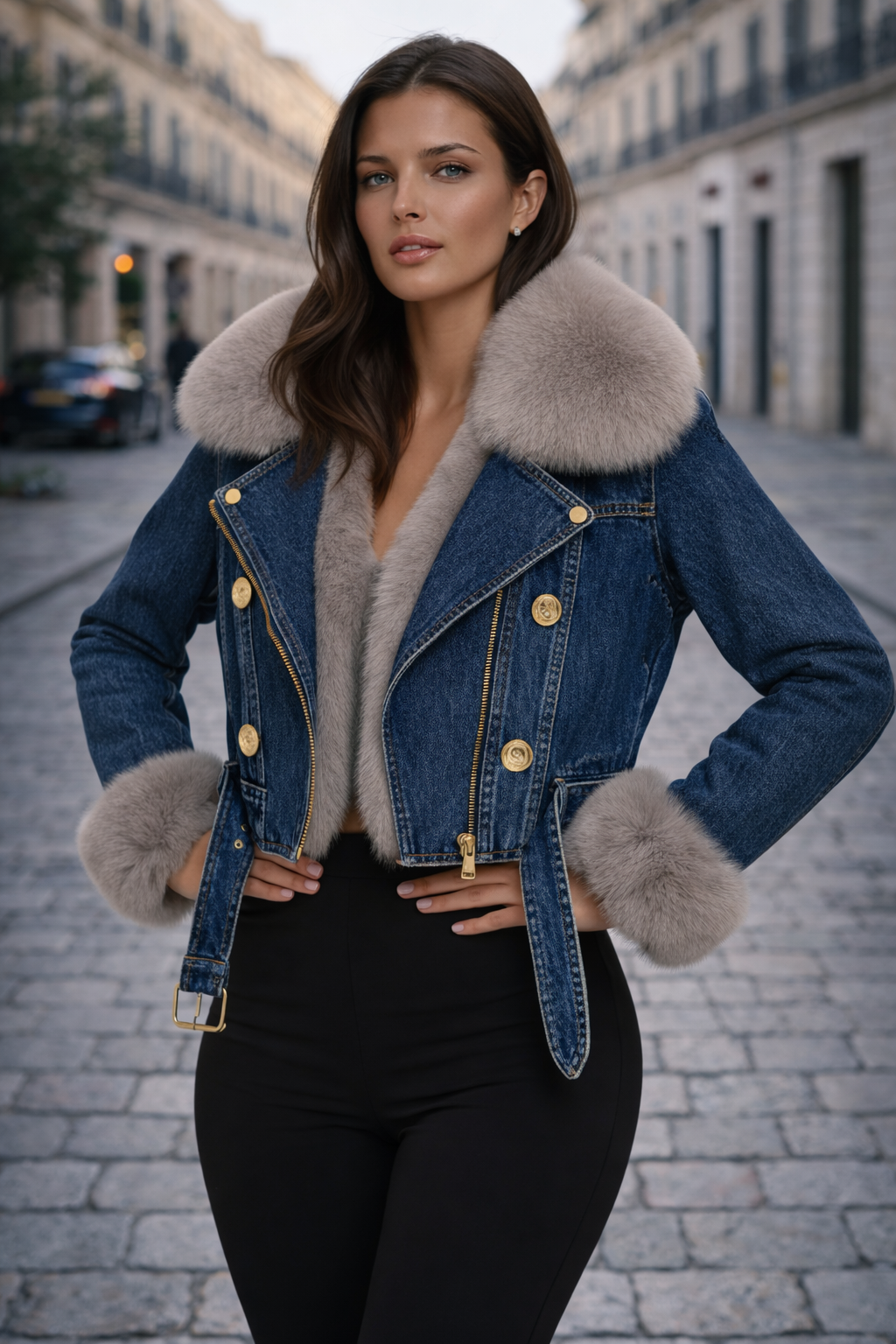 Amara Édition Luxe | Chaqueta denim cálida con forro de pelo
