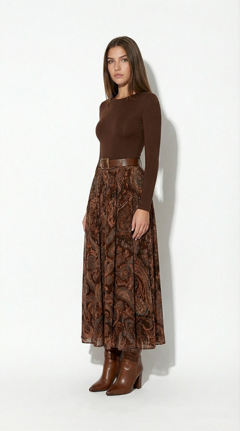 CANDELARIA | Conjunto de Top de Terciopelo y Falda Maxi Paisley