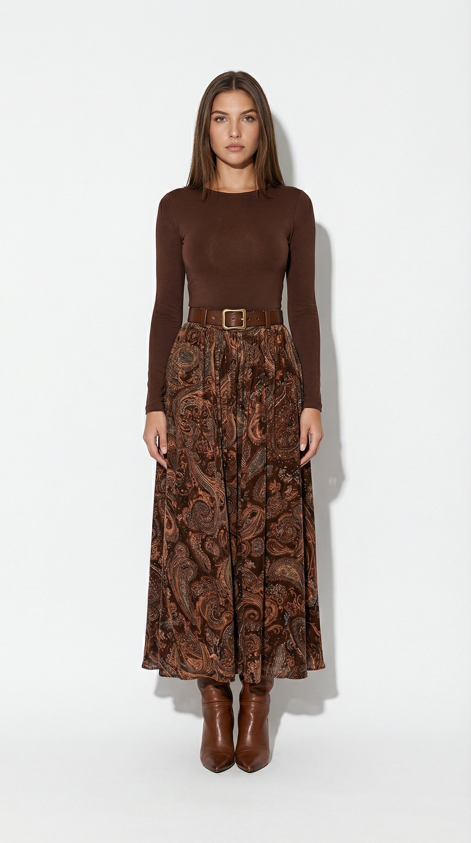 CANDELARIA | Conjunto de Top de Terciopelo y Falda Maxi Paisley