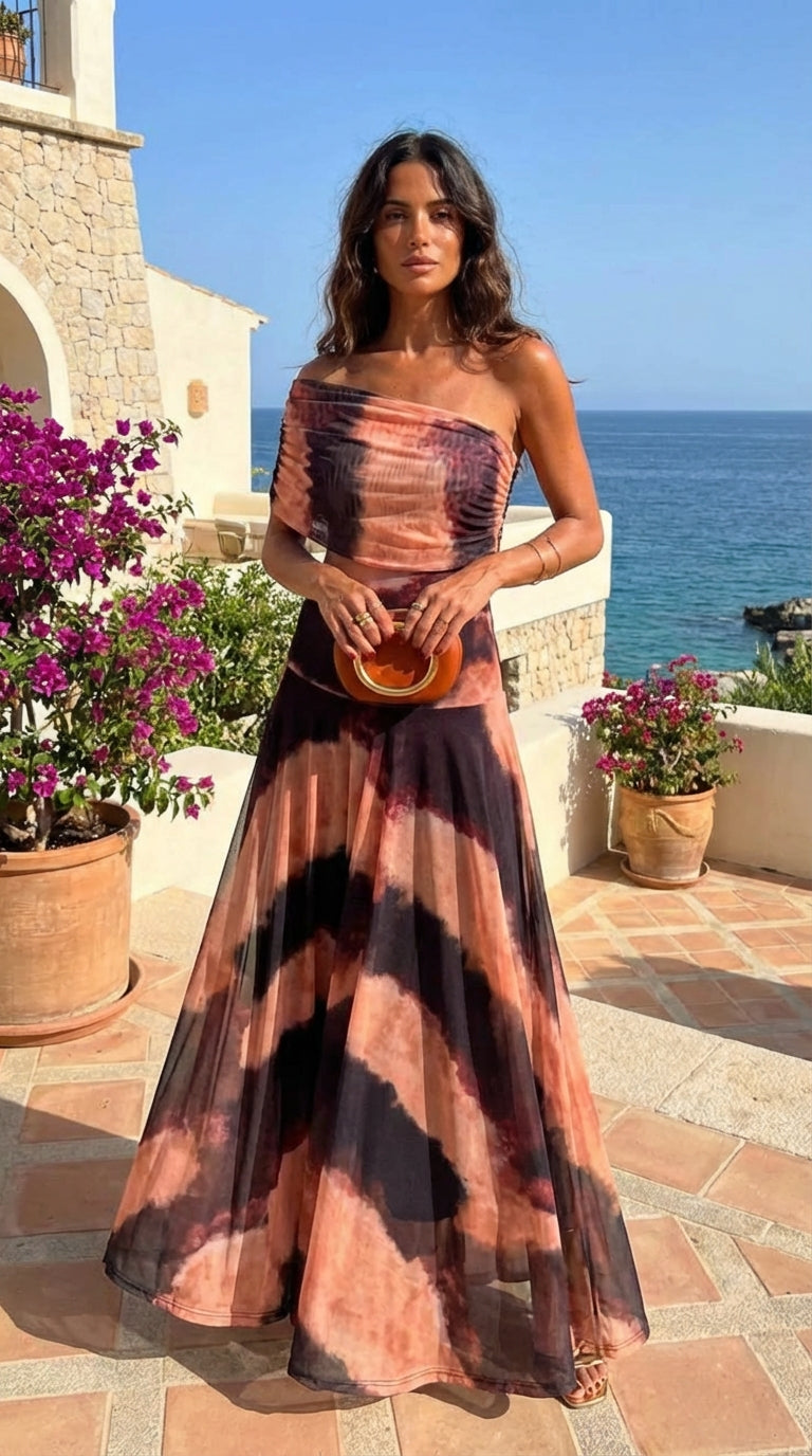 Vestido Toledo Estampado Naranja y Marrón