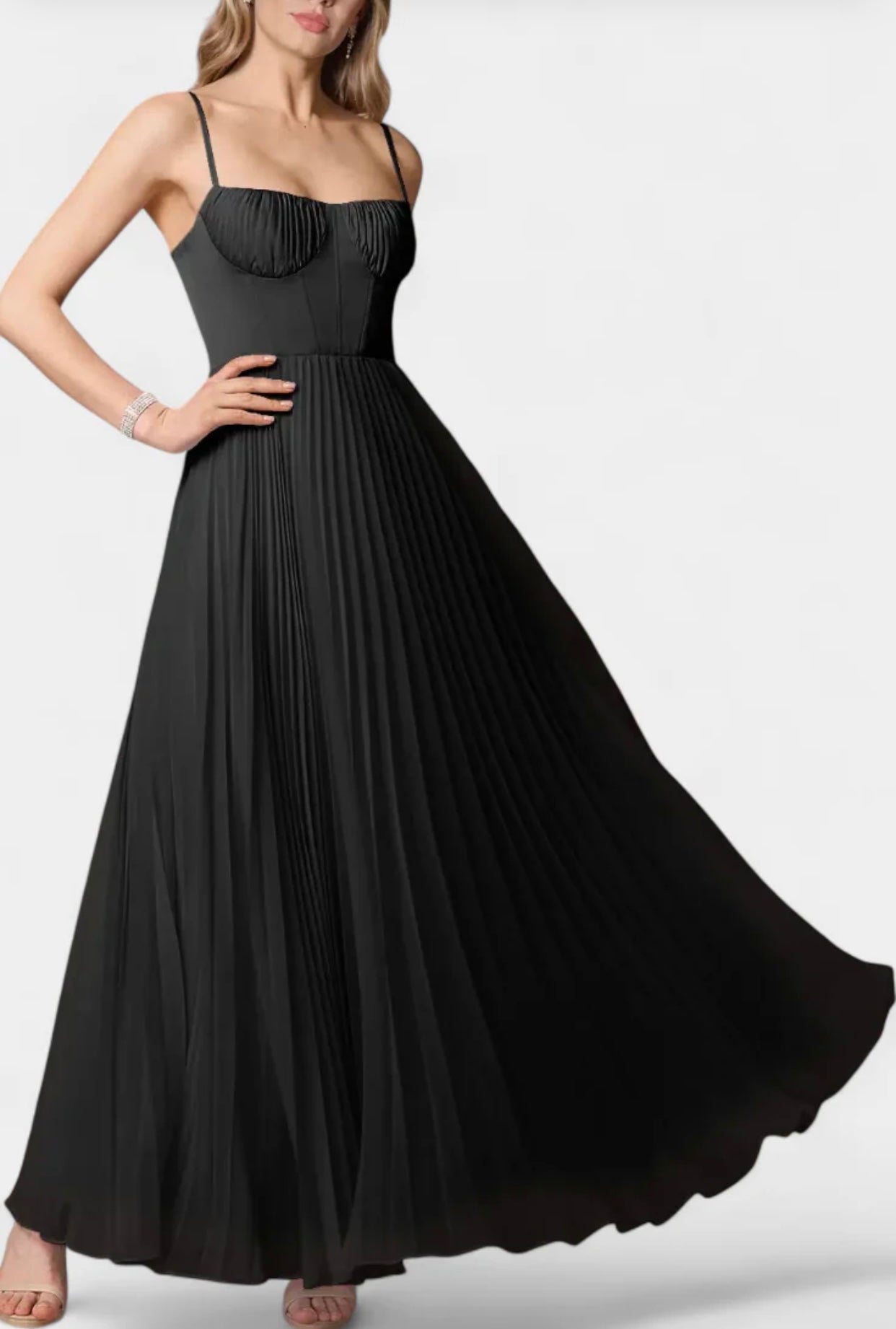 Ottilie Vestido de Chiffon Plisado con Corsé Esculpido y Escote Corazón