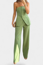 Ekaterina Conjunto de Top Tubo y Pantalón de Pierna Ancha con Estilo Minimalista