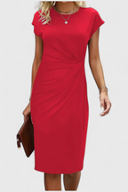 Katrina Vestido Midi Atemporal con Cuello Redondo y Detalle Drapeado