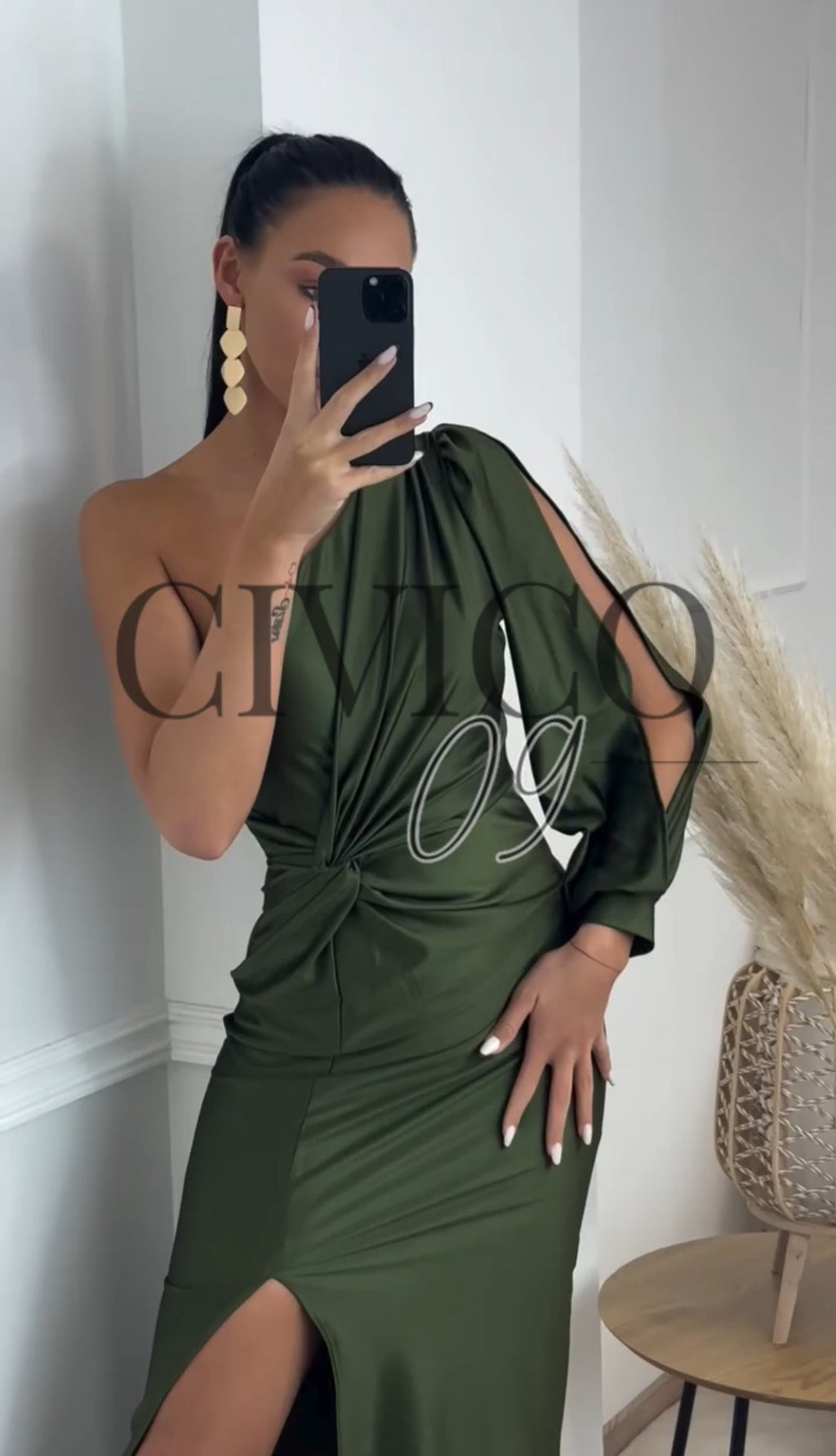 Sharon Satin | Vestido Midi de Satén de un Solo Hombro