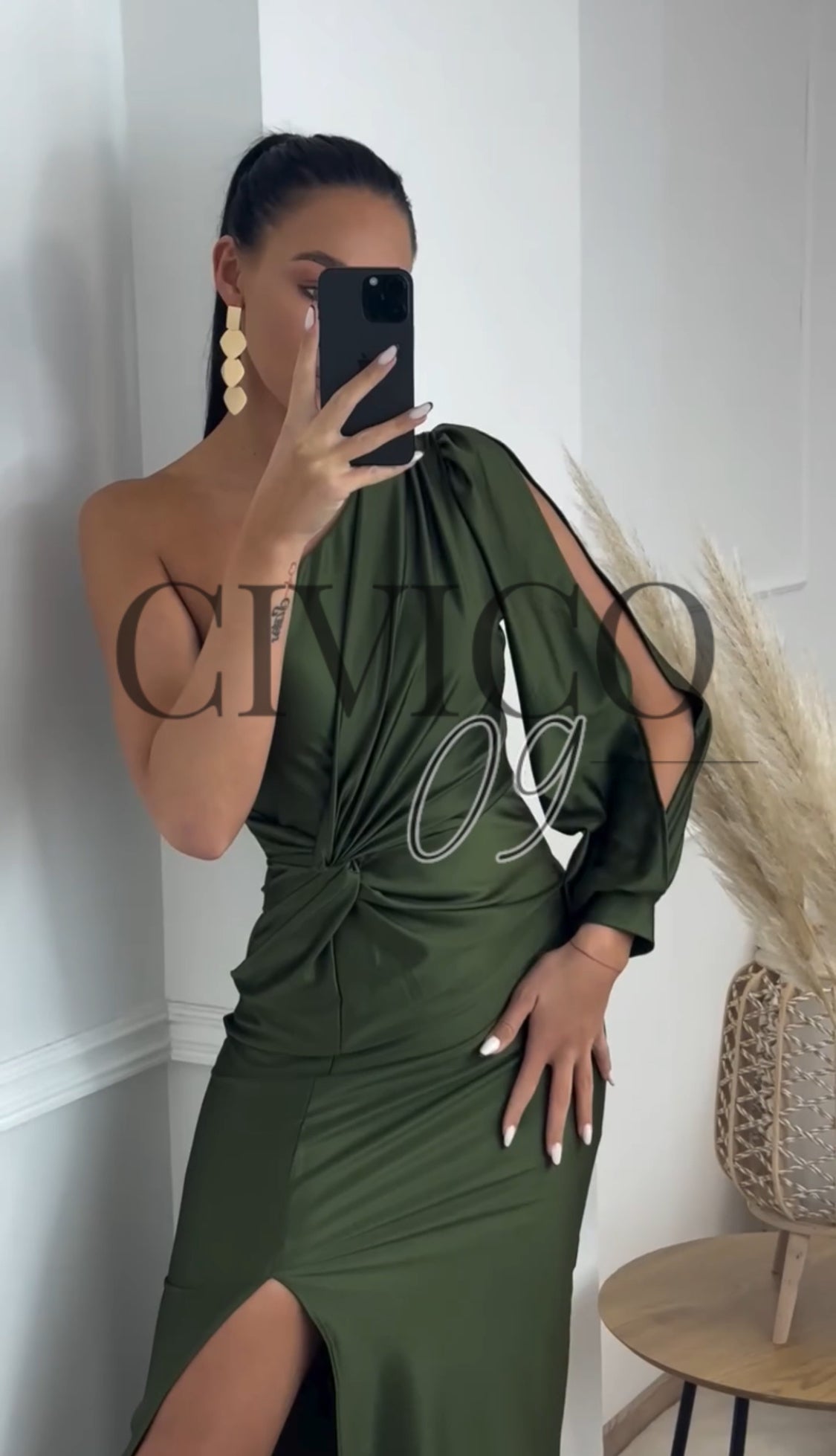 Sharon Satin | Vestido Midi de Satén de un Solo Hombro