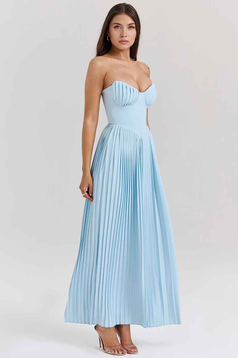 CELESTE GRACE | Vestido Midi Corsé con Falda Plisada