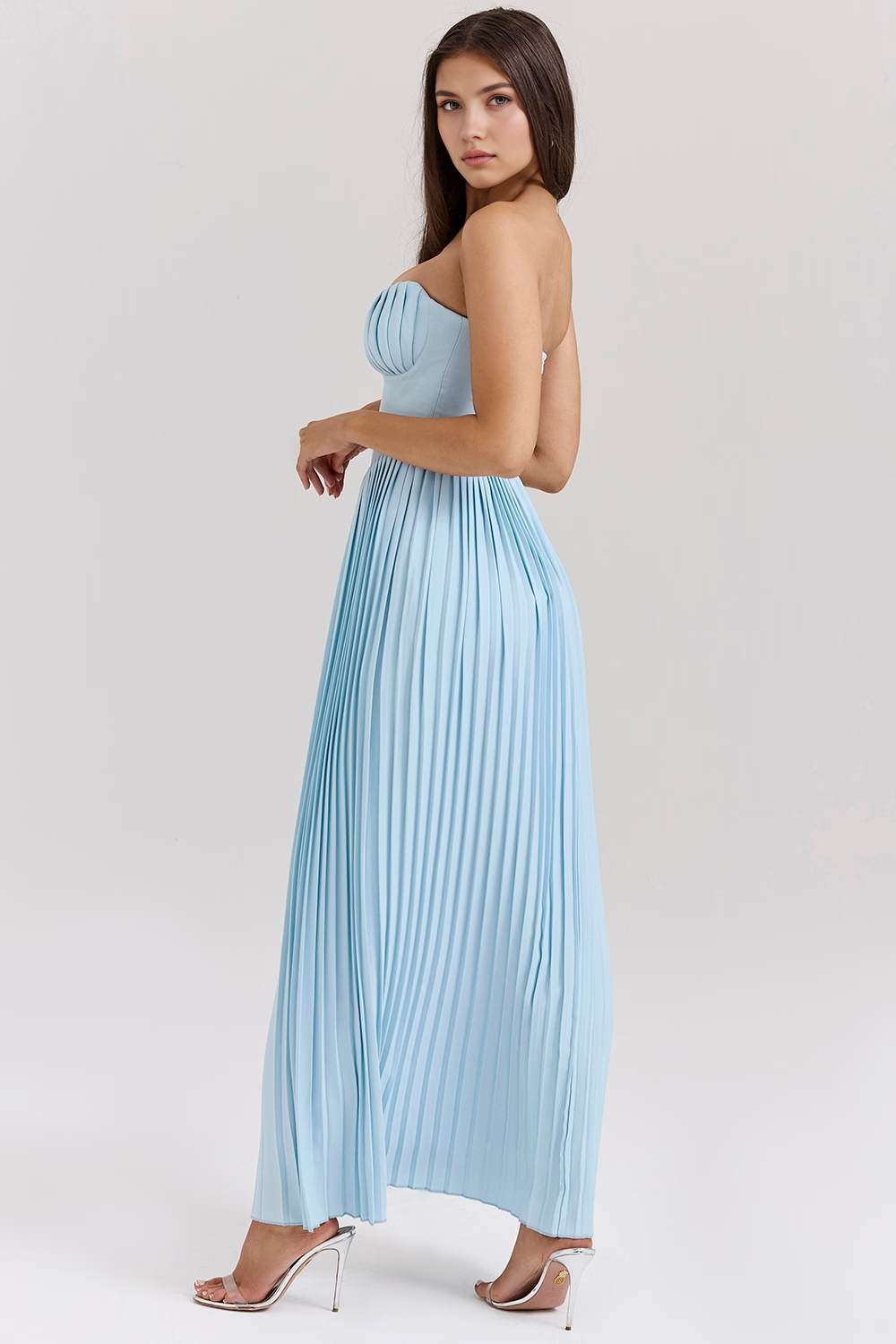 CELESTE GRACE | Vestido Midi Corsé con Falda Plisada