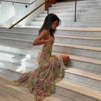 Vestido largo floral fruncido
