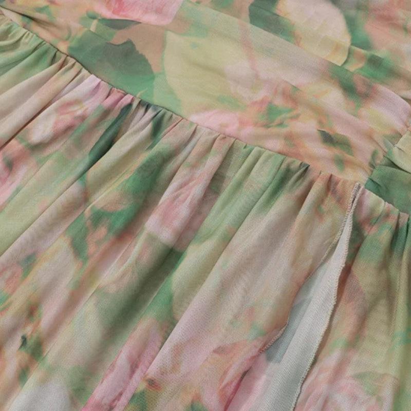 Vestido largo floral fruncido