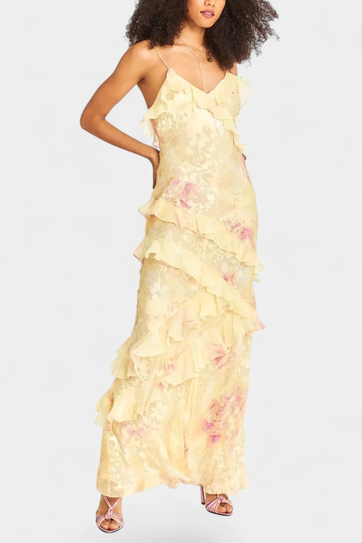 Fawn Vestido Maxi con Volantes Florales