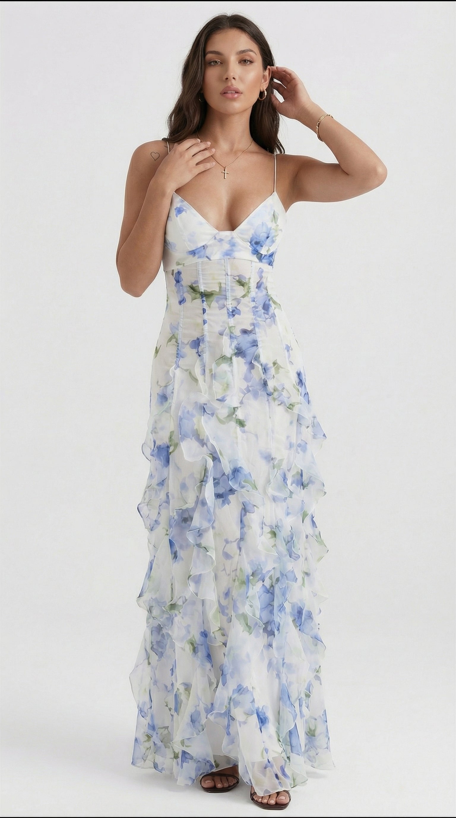 Noemi - Vestido Maxi de Tirantes Espagueti con Estampado Floral