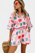 Mariluz Conjunto de Camisa y Shorts con Estampado Rosa