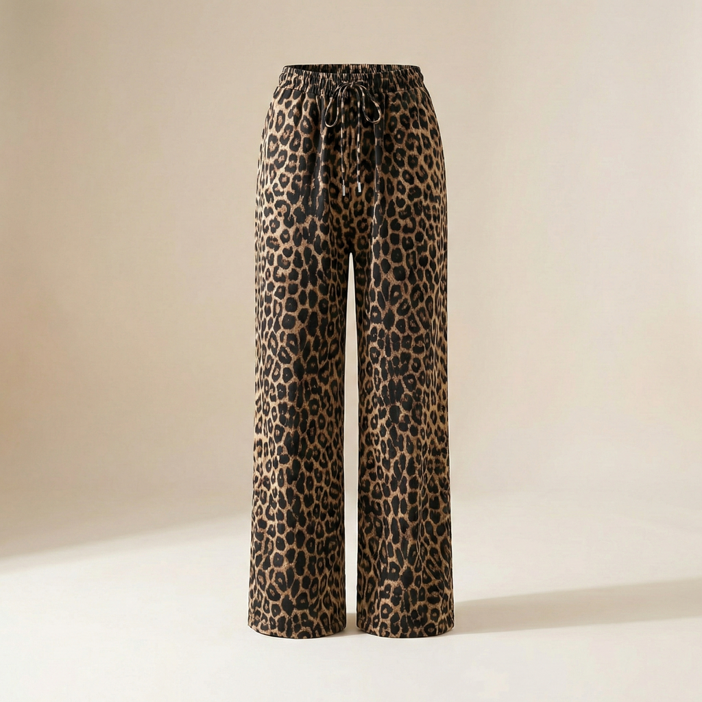 Pantalones casuales de cintura alta con estampado de leopardo