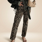 Pantalones rectos de cintura alta con estampado de leopardo